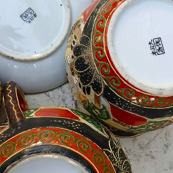 Stunning Vintage Japanese Gold Gilded Hand Painted Satsuma Moriage Tea & Sugar s - Picture 13 of 13